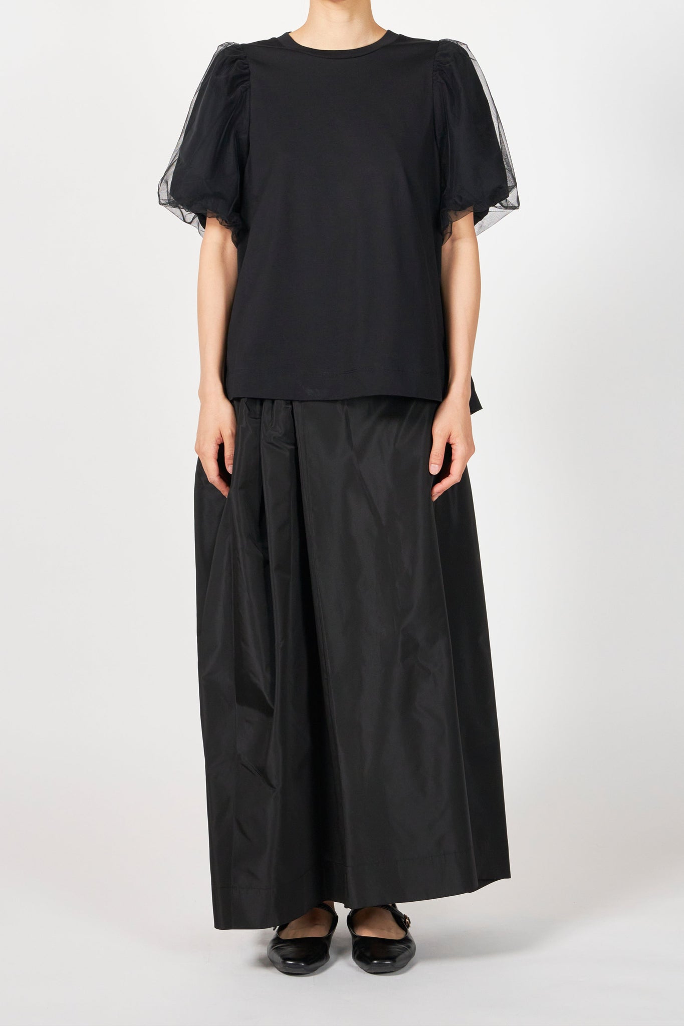 TULLE OVERLAY PUFF SLEEVE T-SHIRT