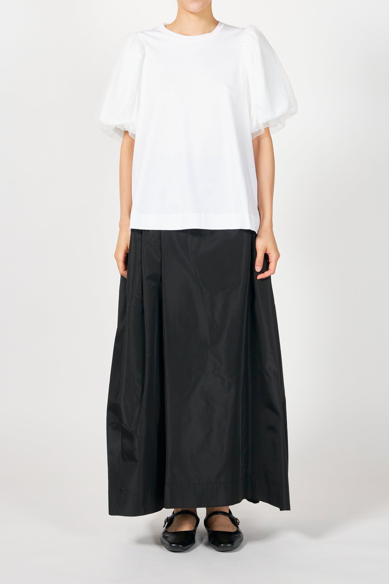 TULLE OVERLAY PUFF SLEEVE T-SHIRT