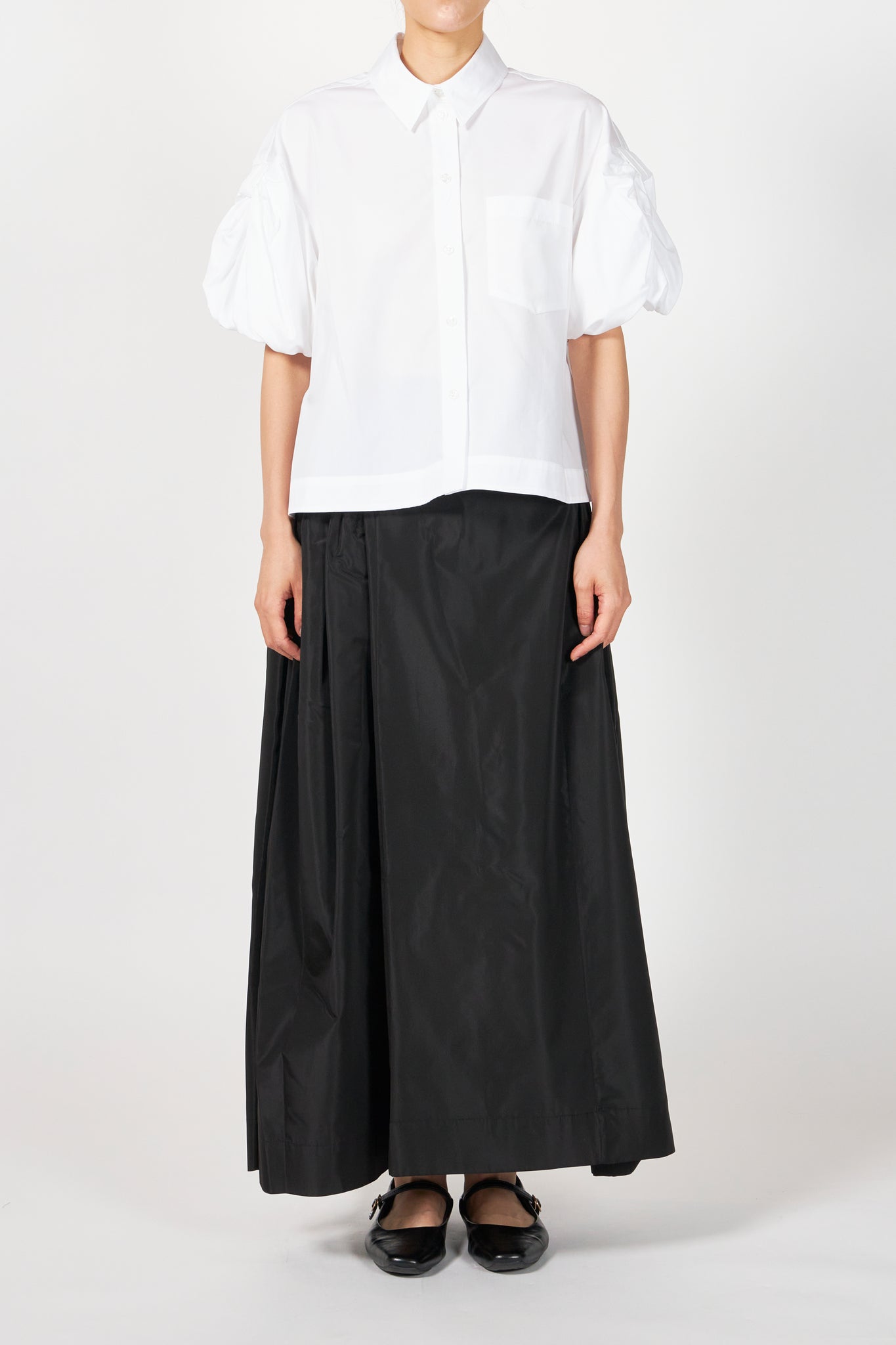 CROPPED PUFF BOW SLEEVE SHIRT