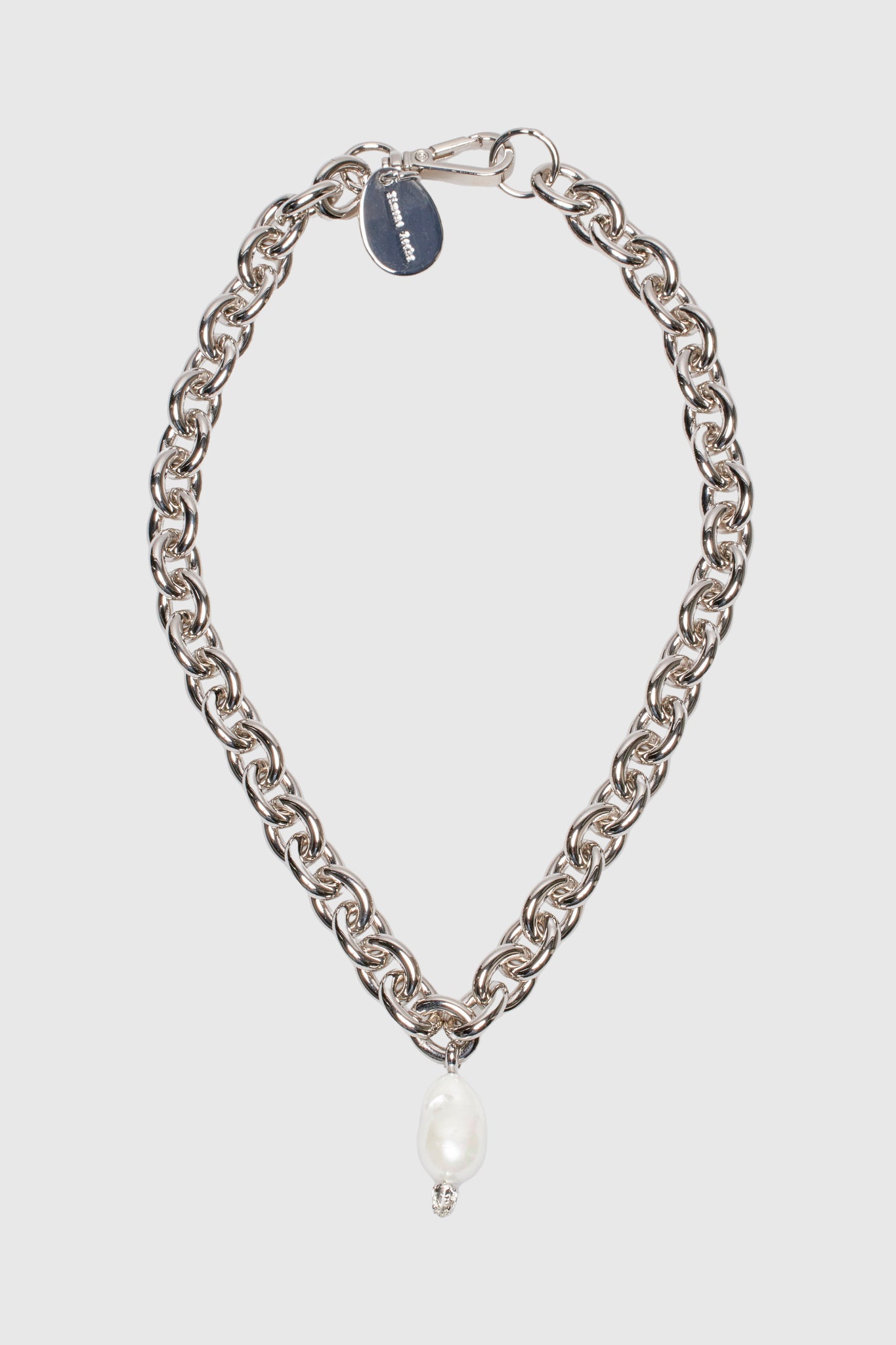 CHAIN NECKLACE W/ PEARL & CRYSTAL PENDANT