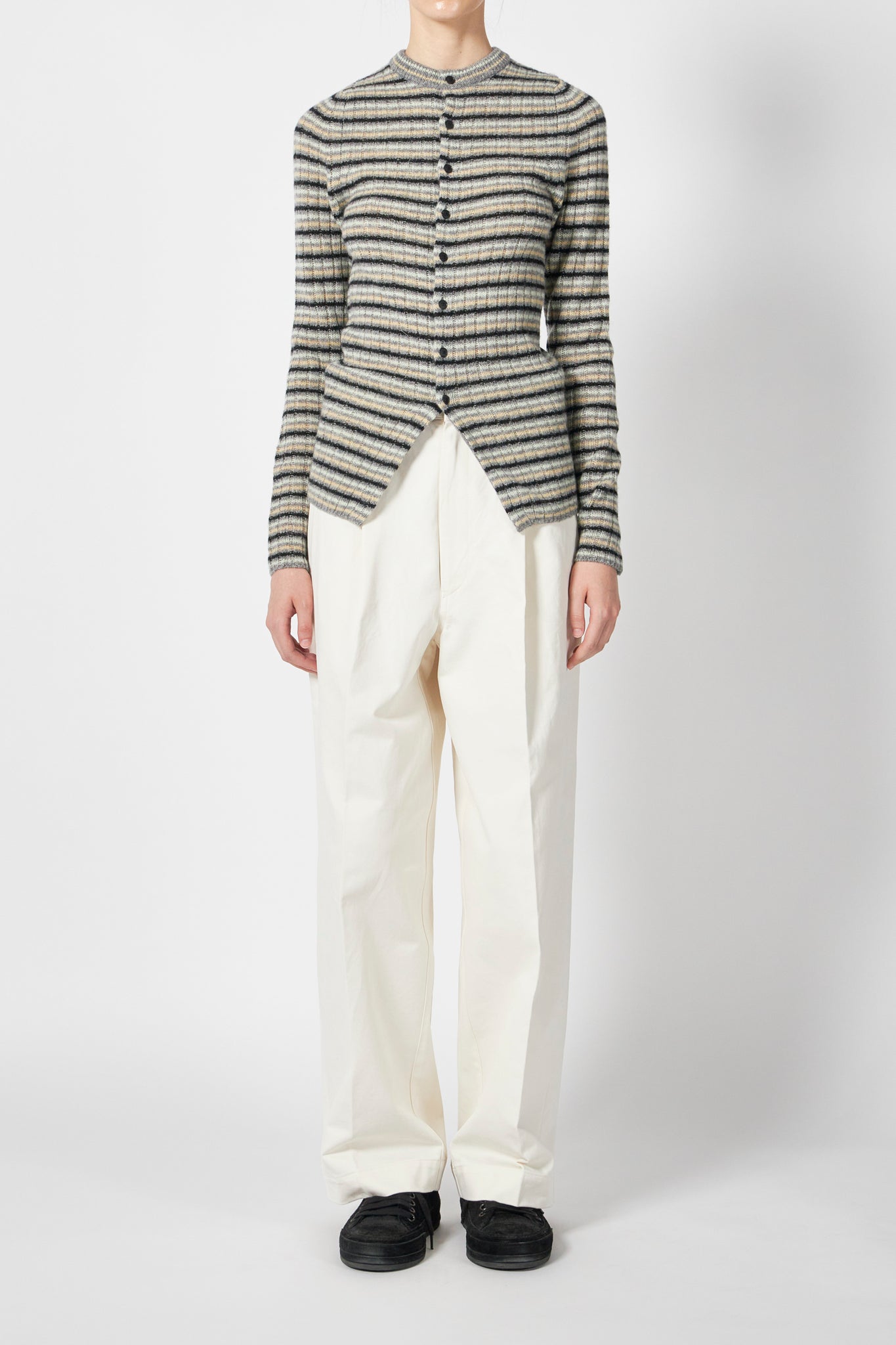 SHETLAND WOOL CASHMERE RIB KNIT CREW-NECK CARDIGAN