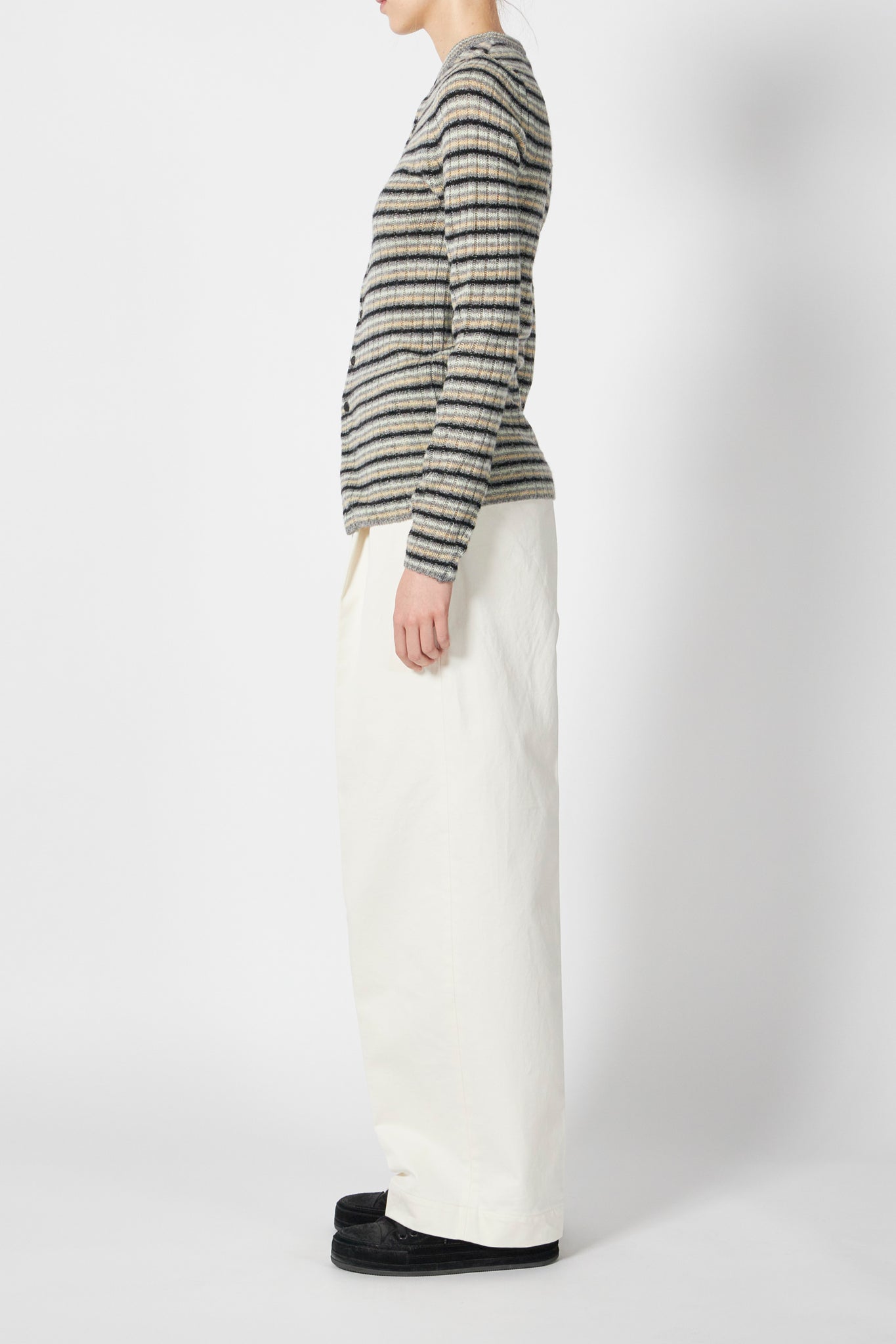 SHETLAND WOOL CASHMERE RIB KNIT CREW-NECK CARDIGAN