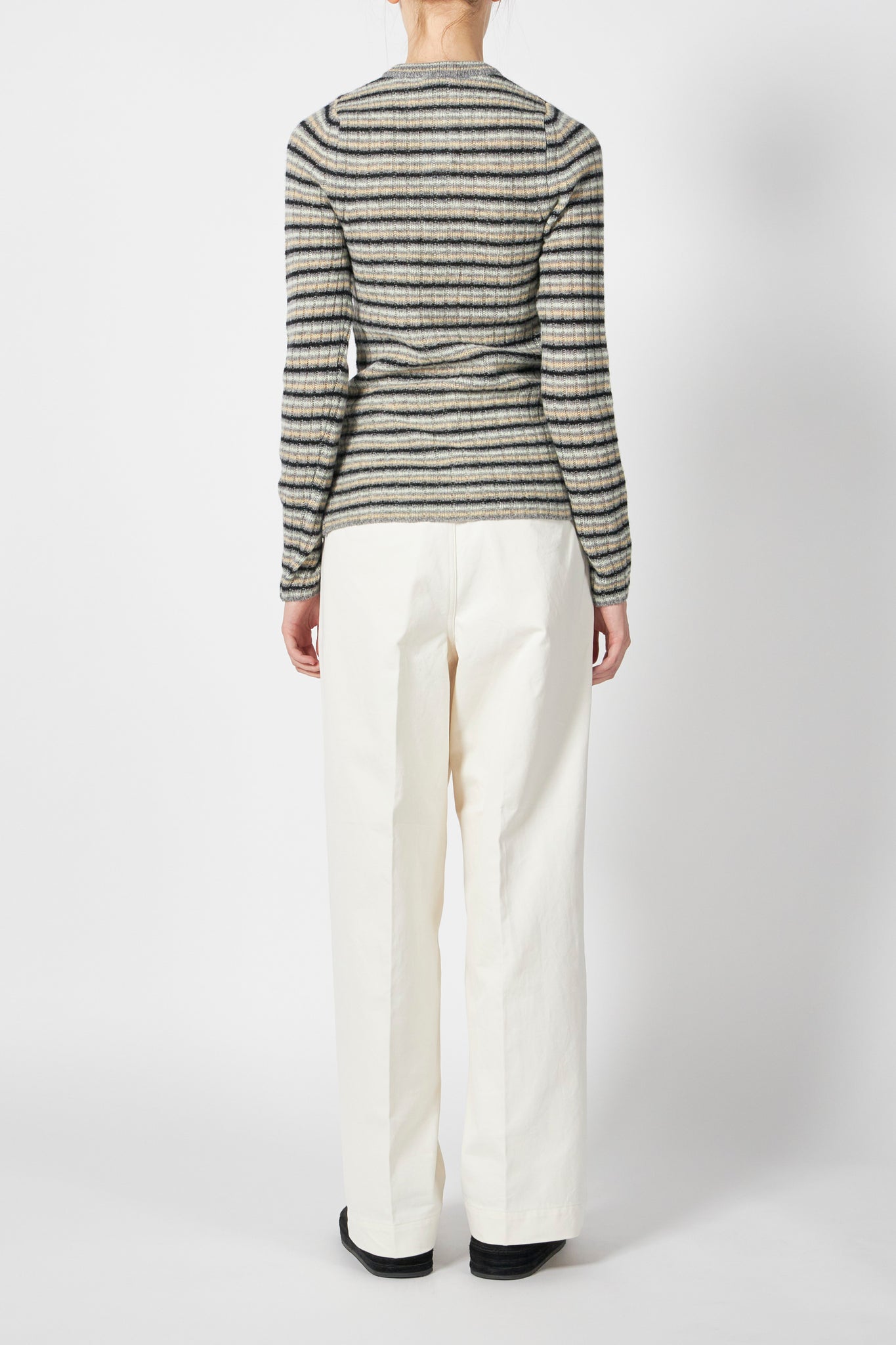 SHETLAND WOOL CASHMERE RIB KNIT CREW-NECK CARDIGAN