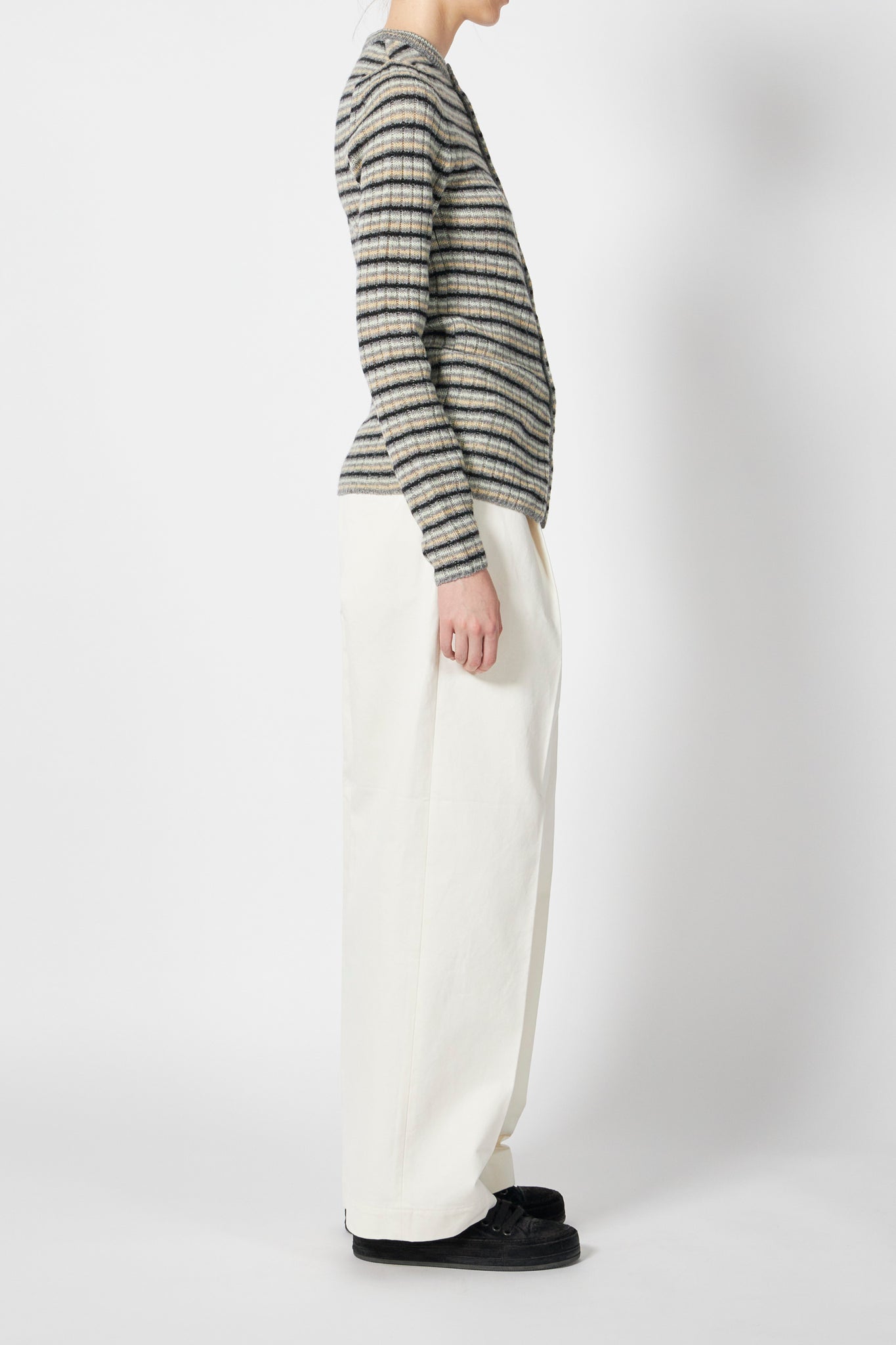 SHETLAND WOOL CASHMERE RIB KNIT CREW-NECK CARDIGAN