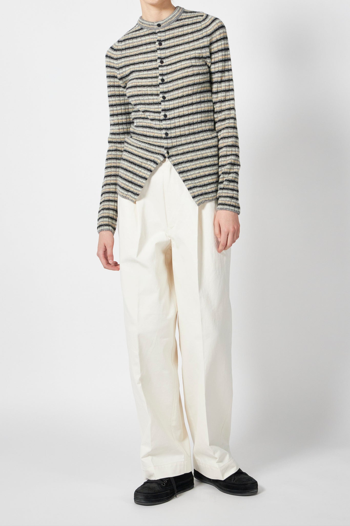 SHETLAND WOOL CASHMERE RIB KNIT CREW-NECK CARDIGAN