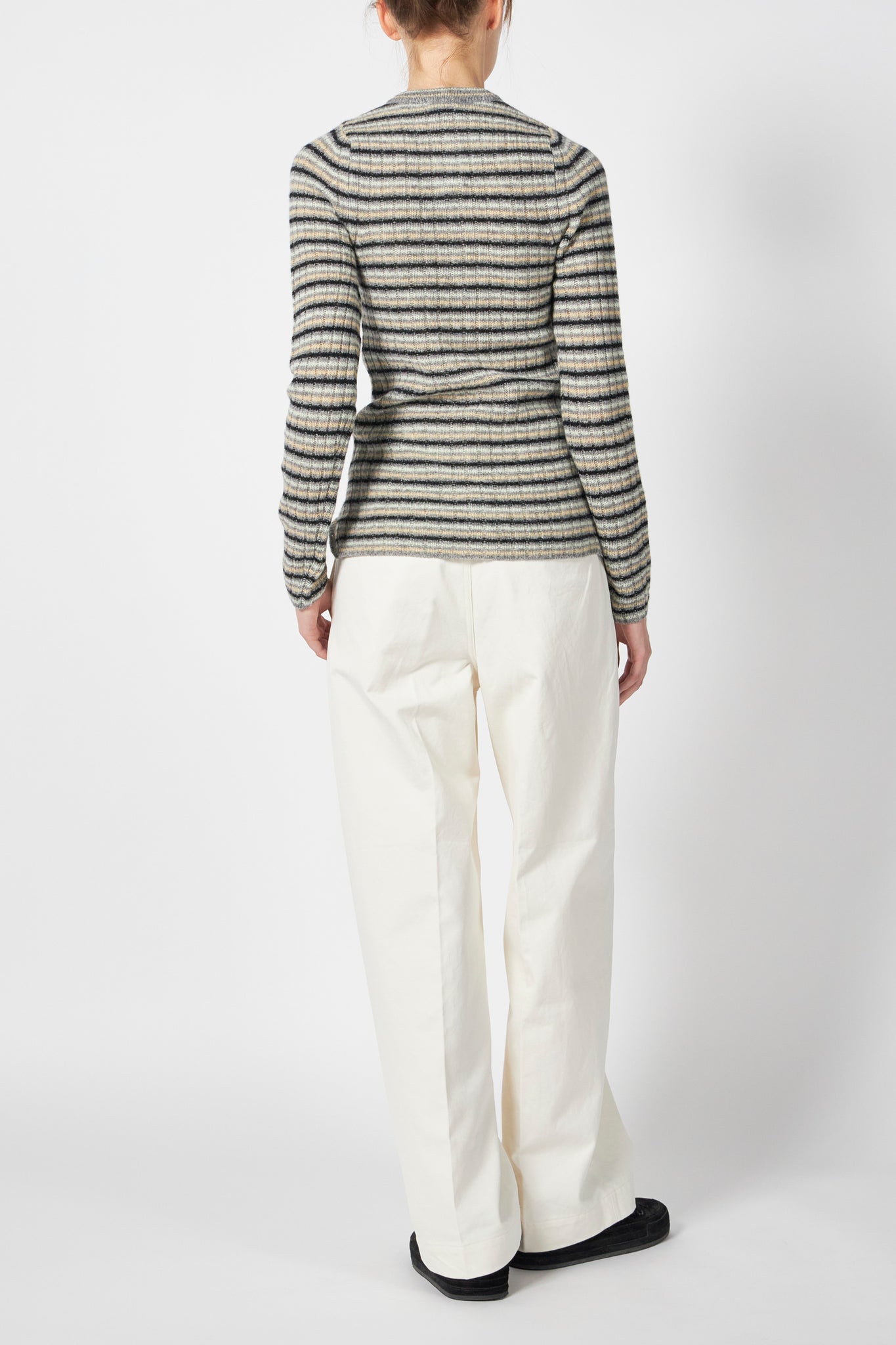 SHETLAND WOOL CASHMERE RIB KNIT CREW-NECK CARDIGAN