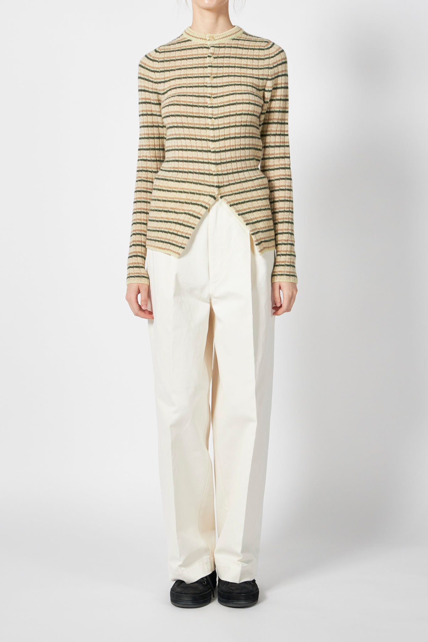 SHETLAND WOOL CASHMERE RIB KNIT CREW-NECK CARDIGAN