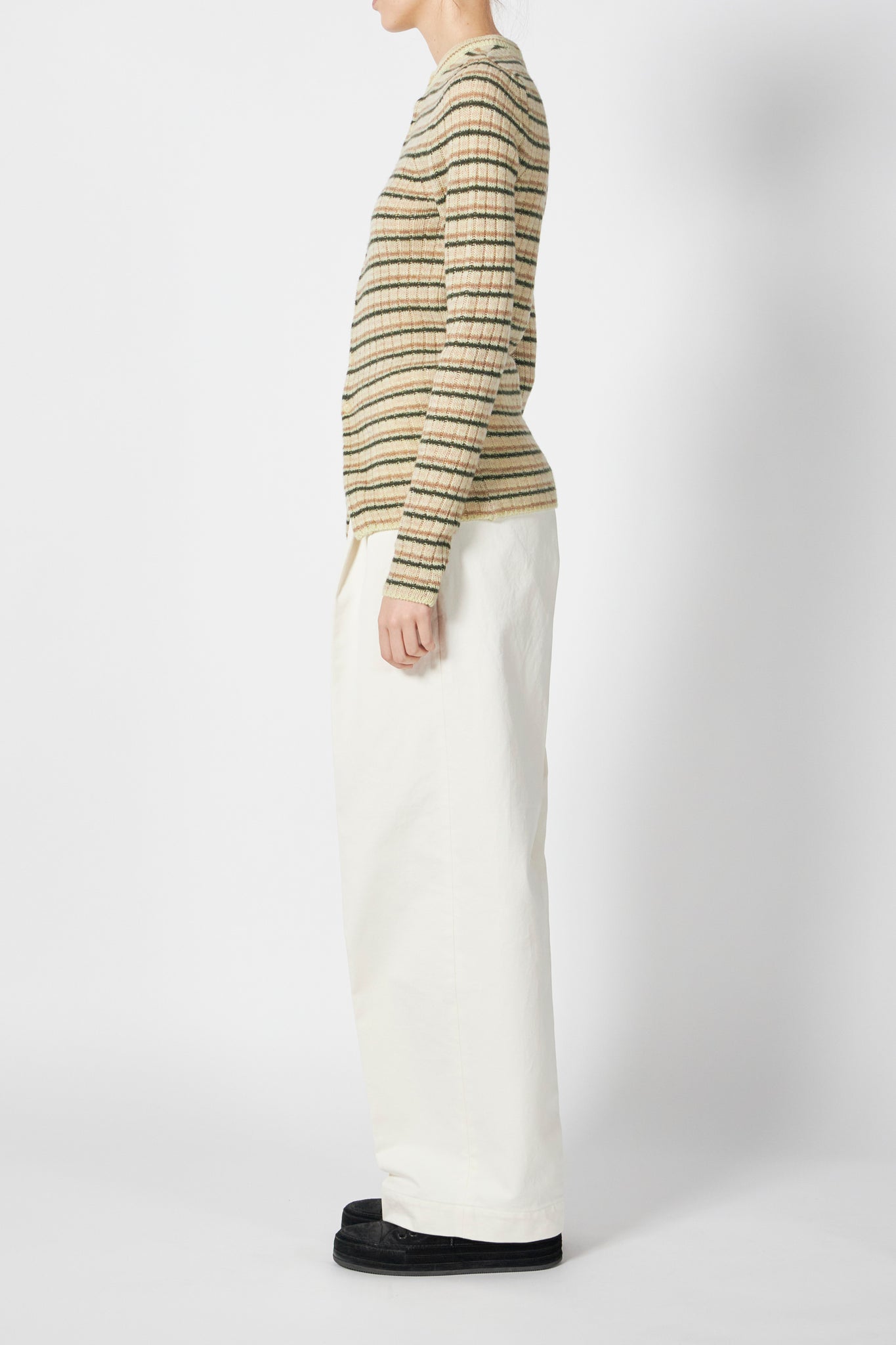 SHETLAND WOOL CASHMERE RIB KNIT CREW-NECK CARDIGAN