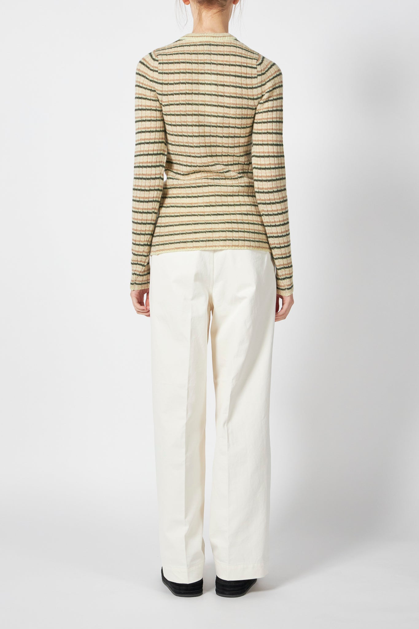 SHETLAND WOOL CASHMERE RIB KNIT CREW-NECK CARDIGAN