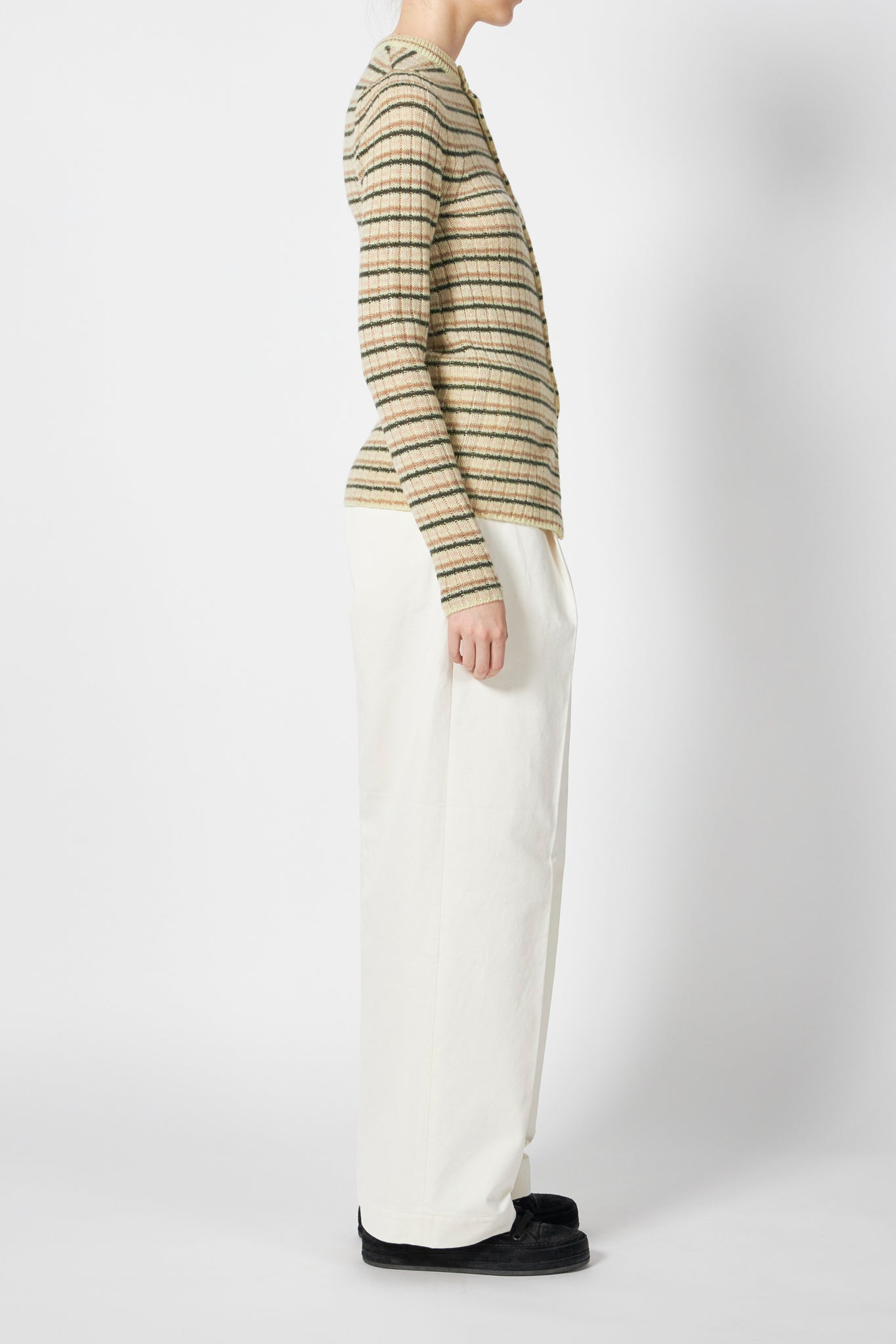 SHETLAND WOOL CASHMERE RIB KNIT CREW-NECK CARDIGAN