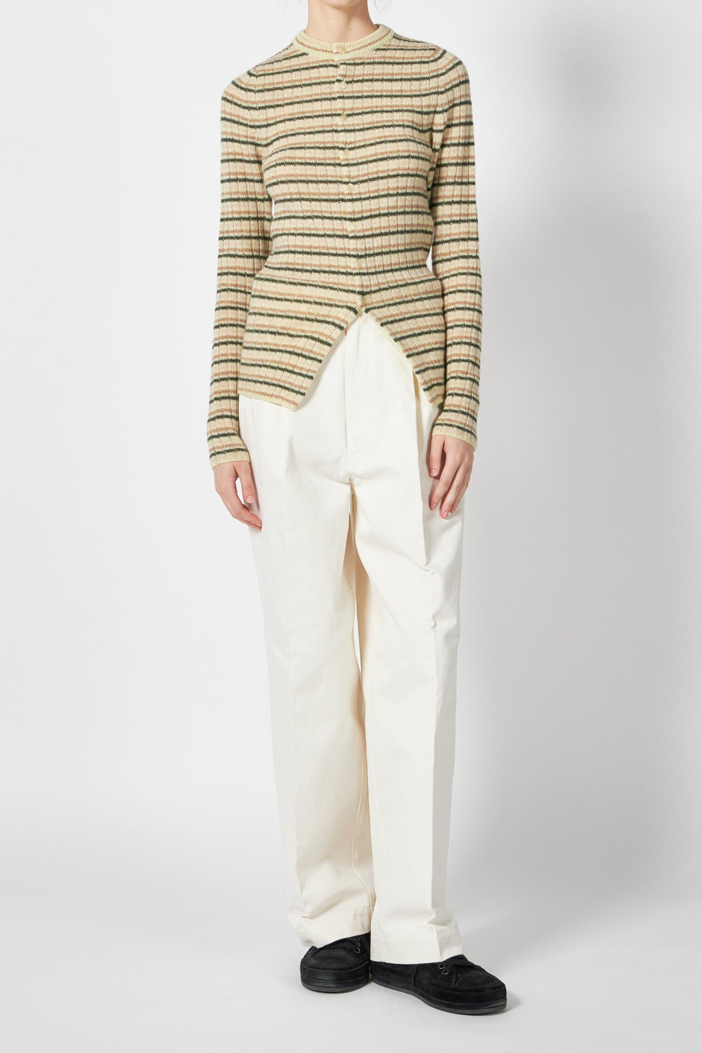 SHETLAND WOOL CASHMERE RIB KNIT CREW-NECK CARDIGAN