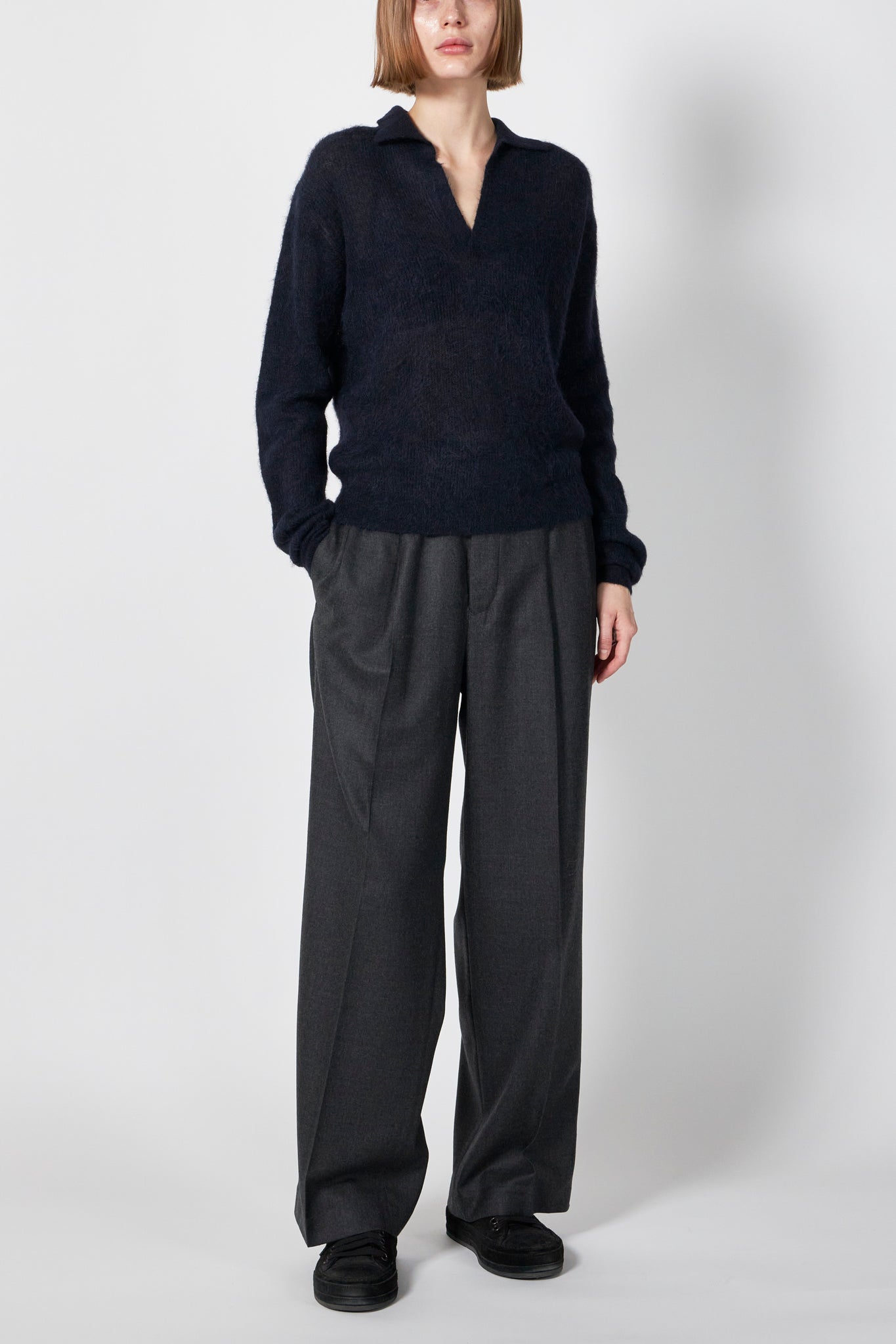 BABY SURI ALPACA SHEER KNIT SKIPPER POLO – ATELIERMO