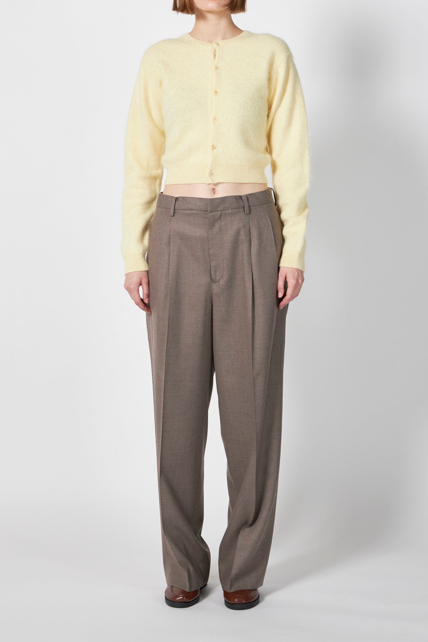 GARMENT-DYED BABY ALPACA FUR KNIT C/N CARDIGAN