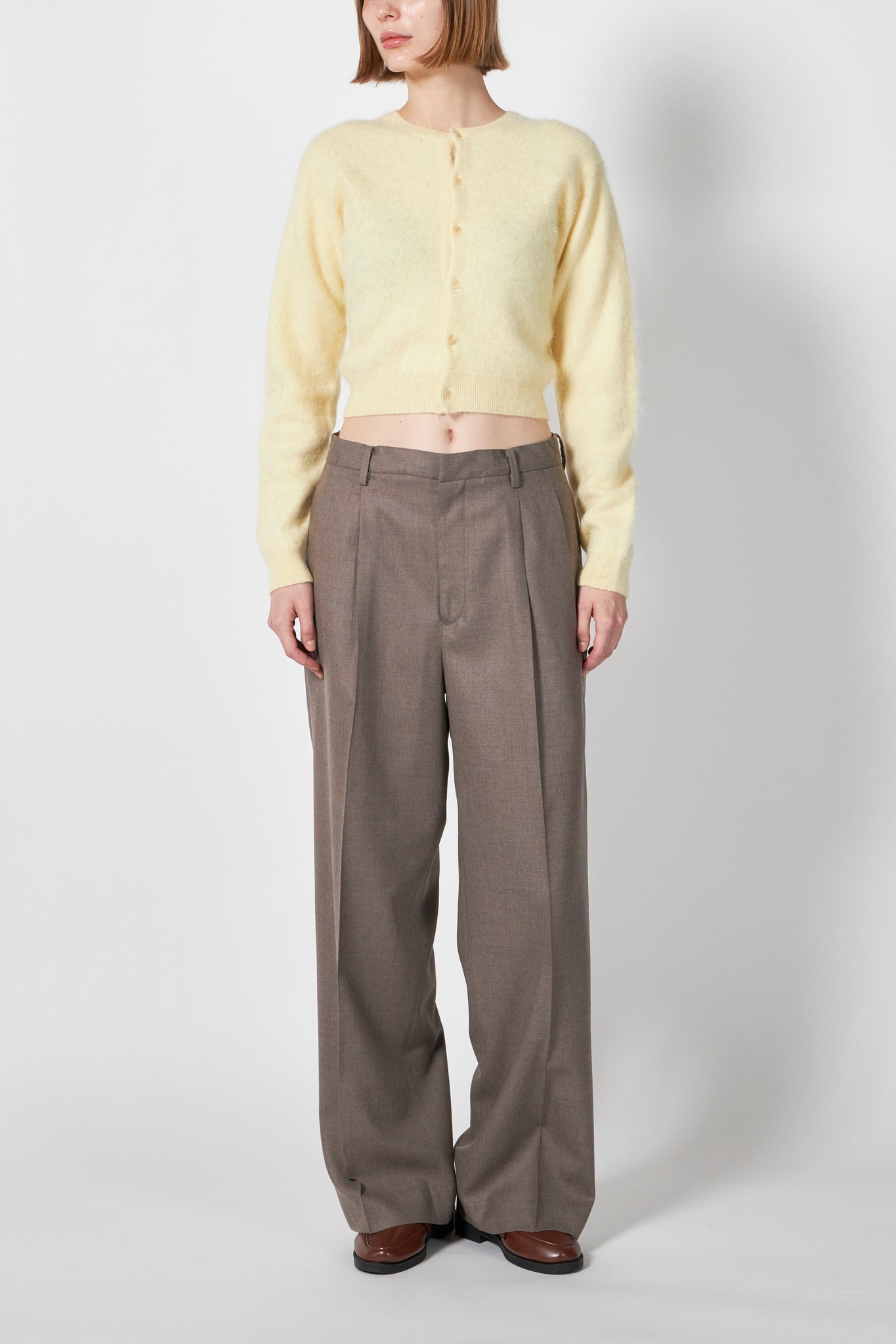 GARMENT-DYED BABY ALPACA FUR KNIT C/N CARDIGAN