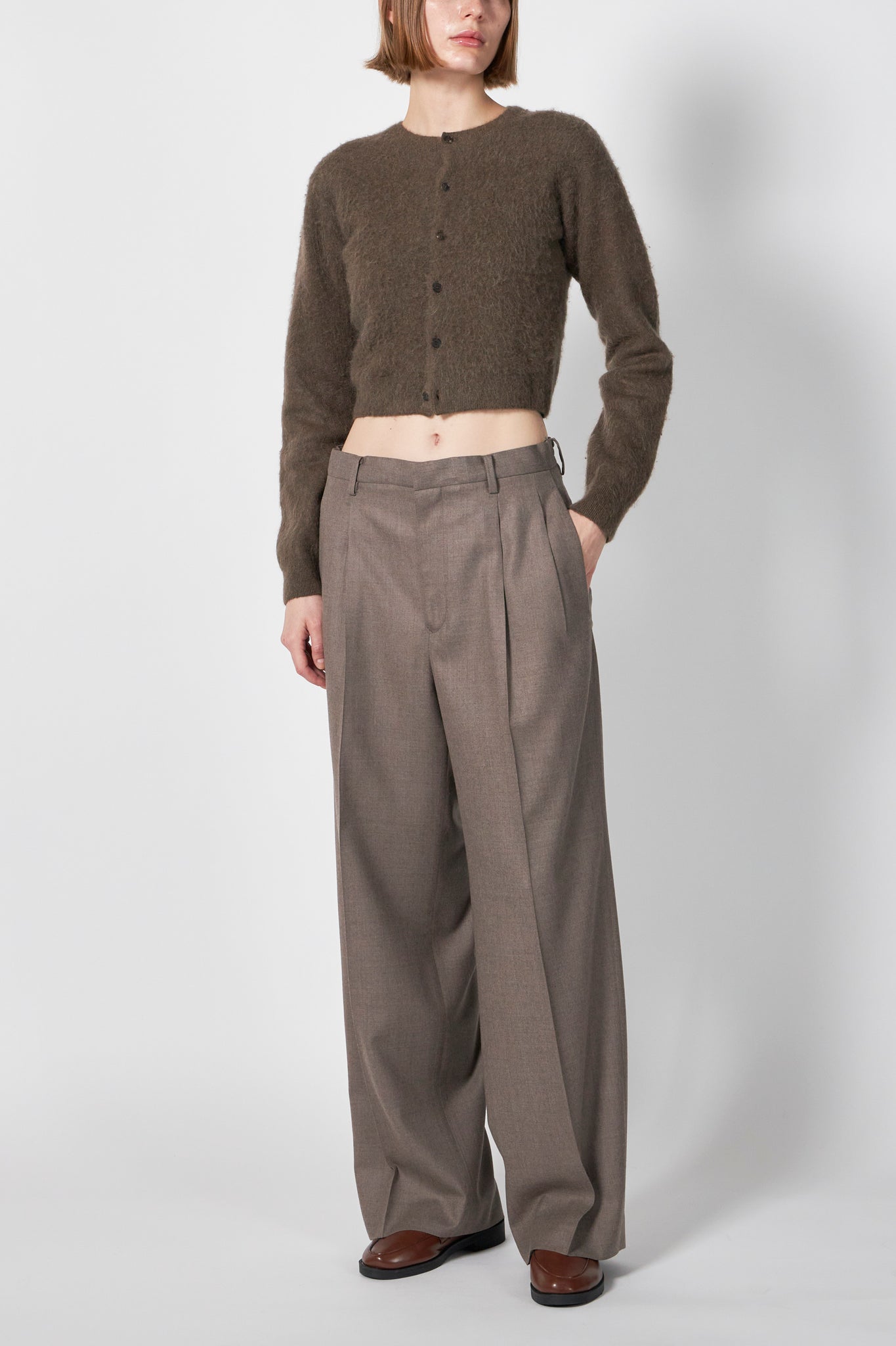 GARMENT-DYED BABY ALPACA FUR KNIT C/N CARDIGAN