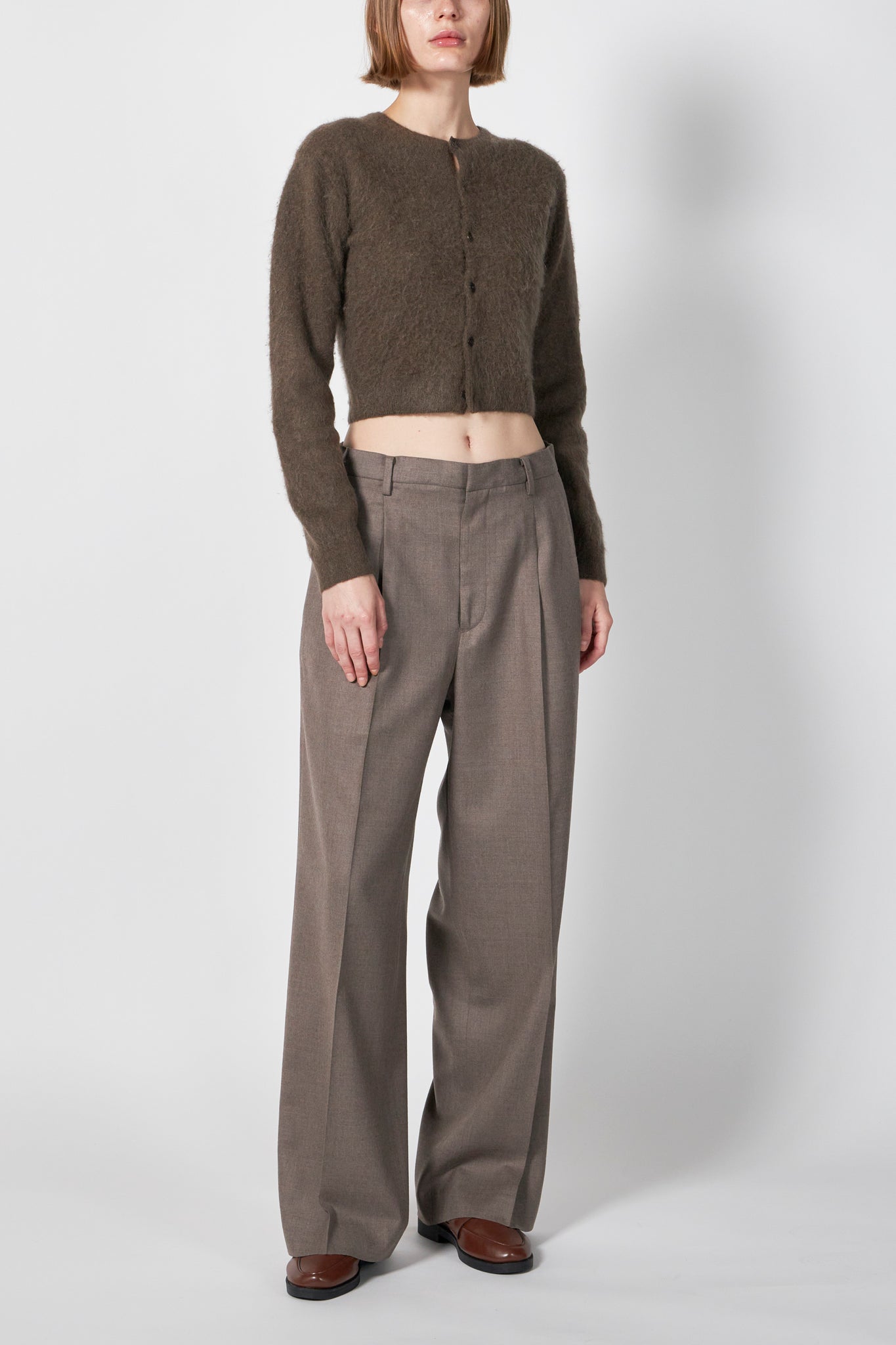 GARMENT-DYED BABY ALPACA FUR KNIT C/N CARDIGAN