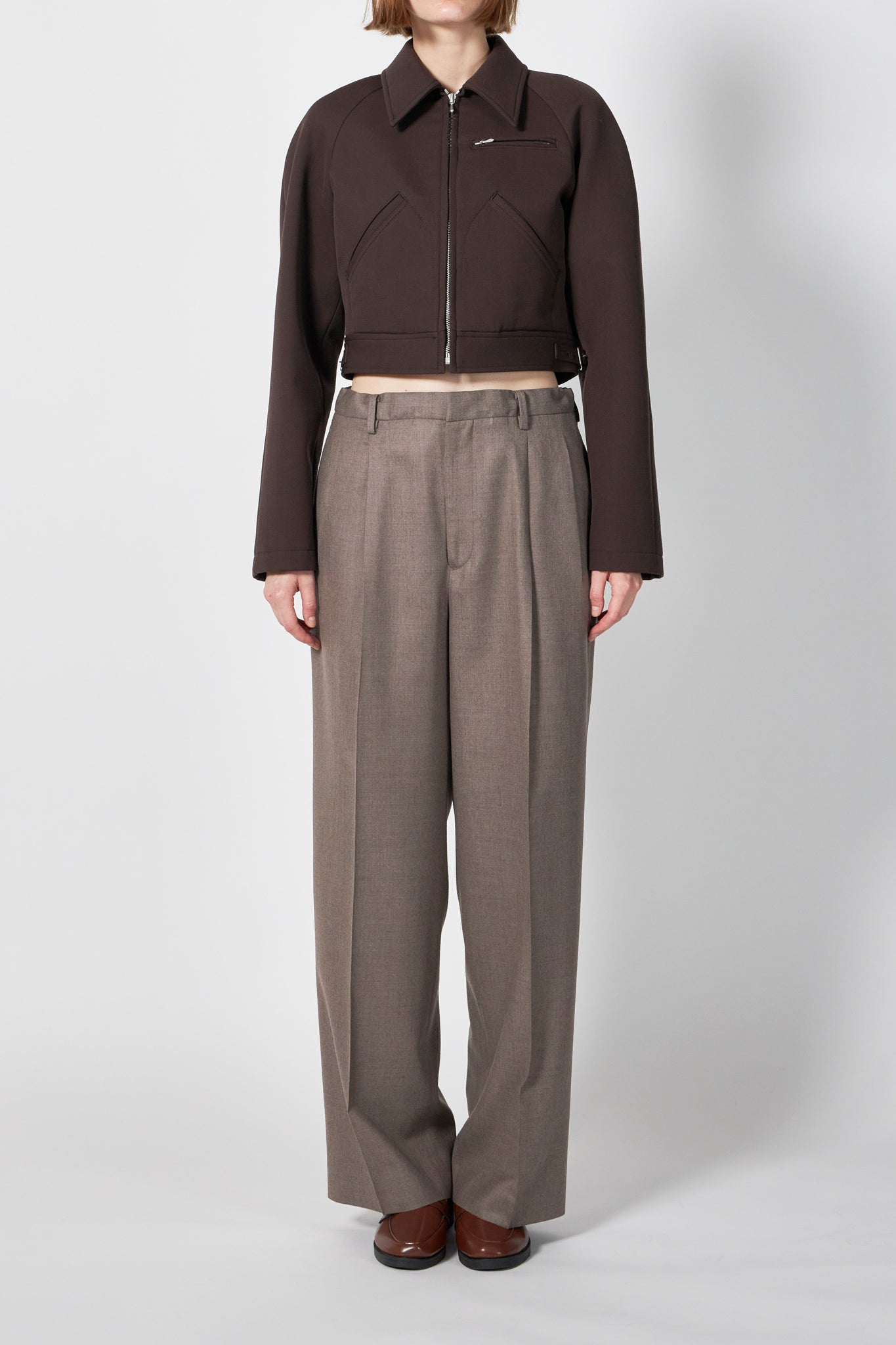 TWISTED DOUBLE CLOTH CROPPED ZIP BLOUSON