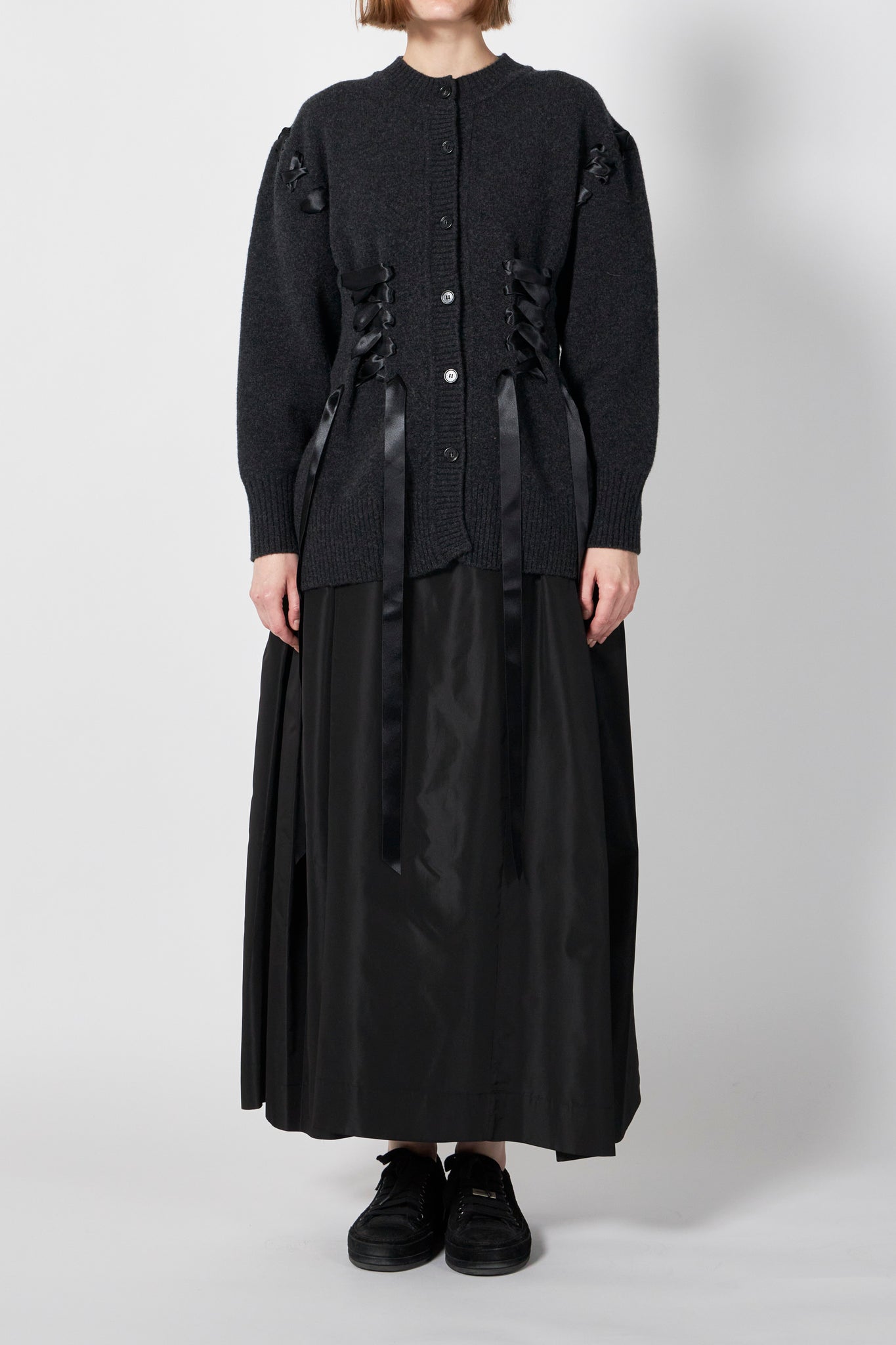 SCULPTED RIBBON CORSET DETAIL CARDIGAN