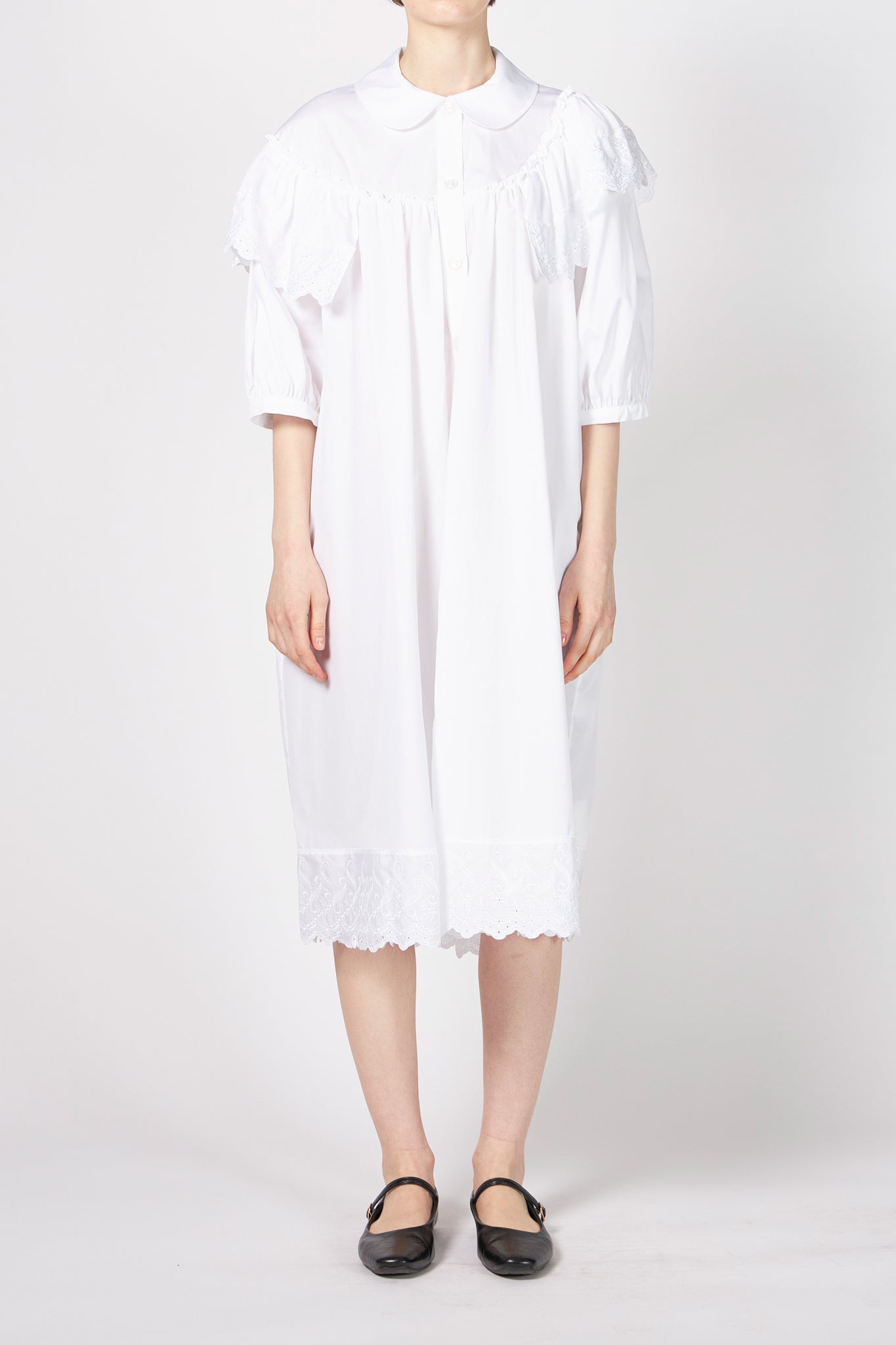 PUFF SLEEVE RUFFLE FRILL TRIM SHIRT DRESS – ATELIERMO